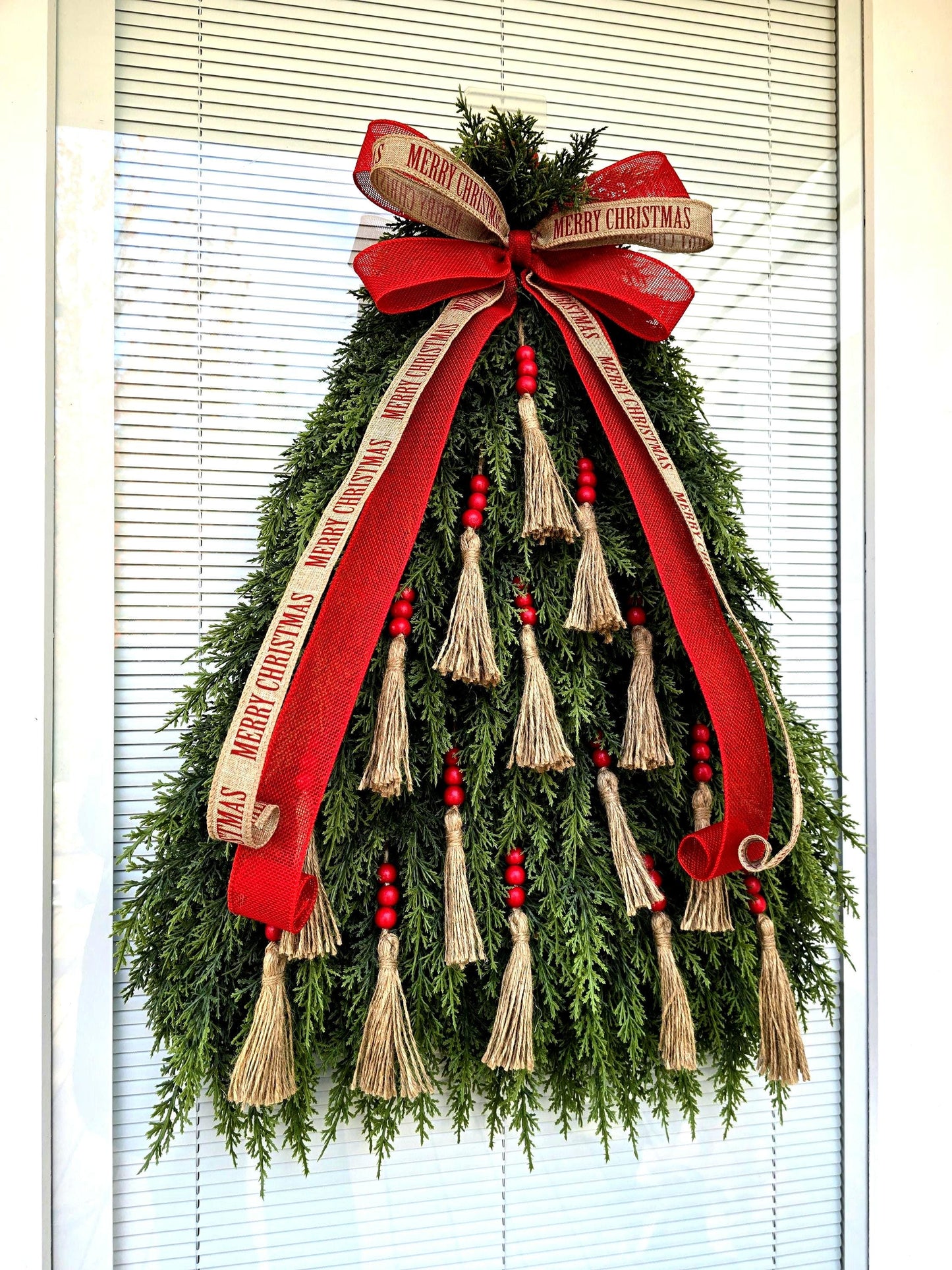 Christmas Tree Wreath For Front Door Double Door Holiday Decor Xmas Teardrop Merry Christmas Wreaths Winter Swag Handmade Home Gift