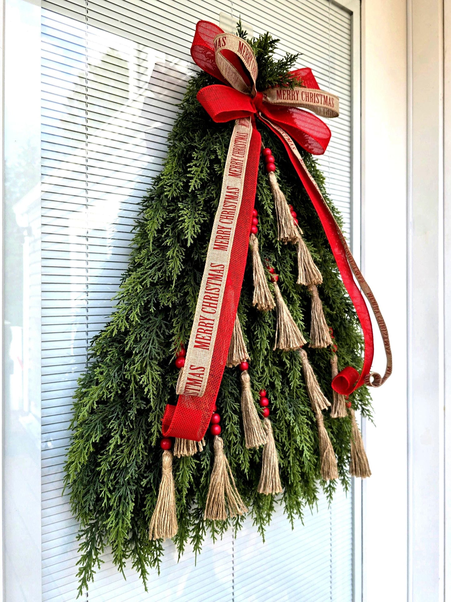 Christmas Tree Wreath For Front Door Double Door Holiday Decor Xmas Teardrop Merry Christmas Wreaths Winter Swag Handmade Home Gift