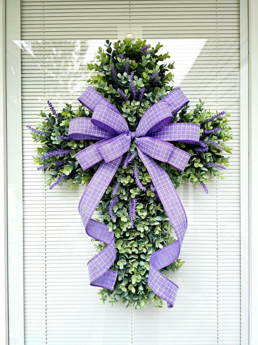 EASTER CROSS WREATH For Front Door, Double Door Wreaths, Memorial, Year Round, Religious Wall Decor, Christian Church, Christianity Gift