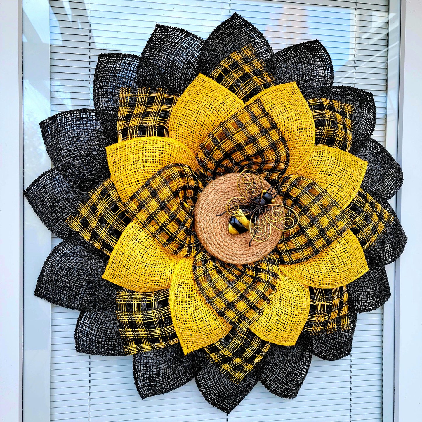 Summer Wreath For Front Door Double Door Wreaths Sunflower Bumble Bee Outdoor Decor Large Yellow Black Burlap Flower Bumblebee Home Gift 25"