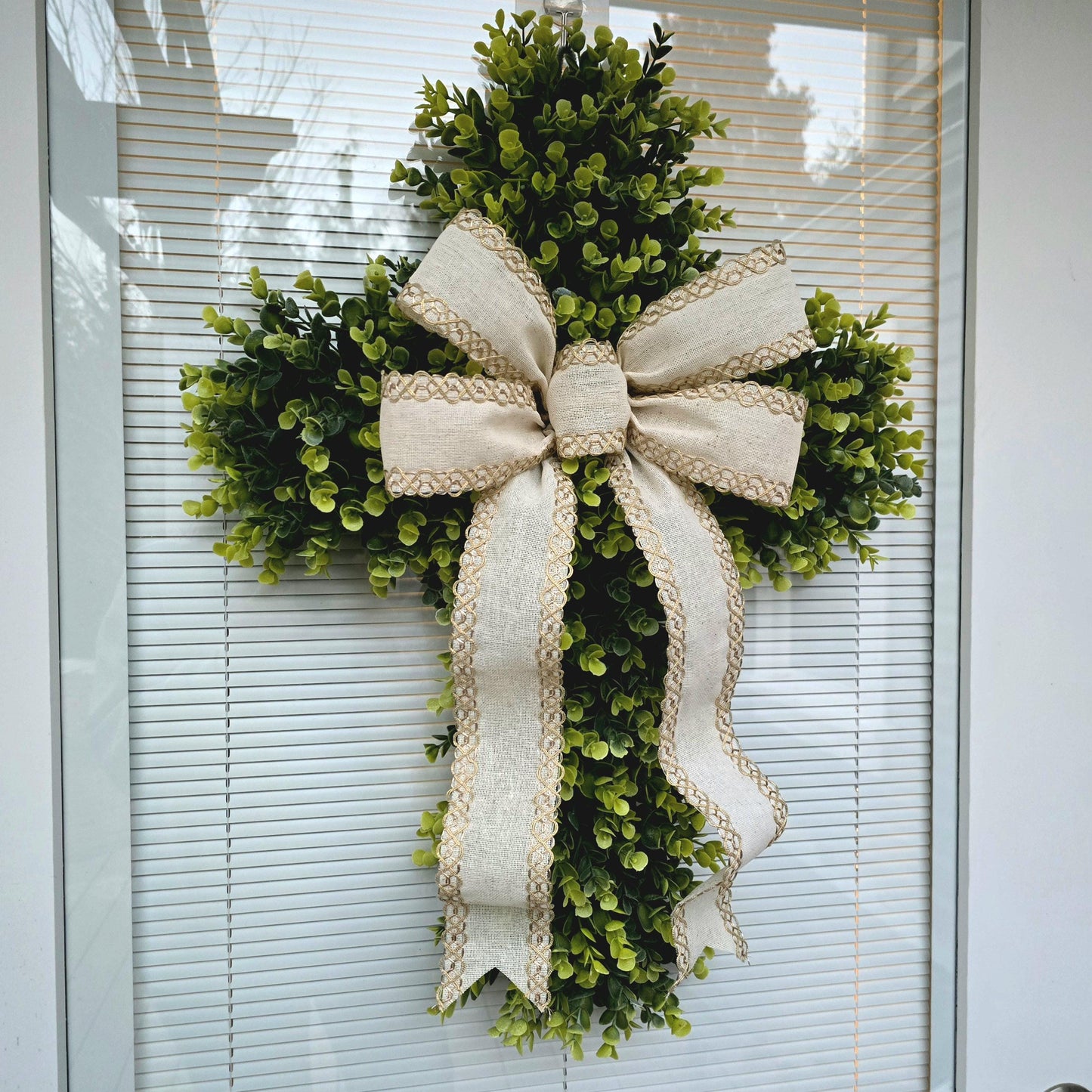 Cross Wreath For Front Door Double Door Wreaths Indoor Outdoor Religious Hanging Swag Jesus Wall Hanger Christian Church Decor Home Gift