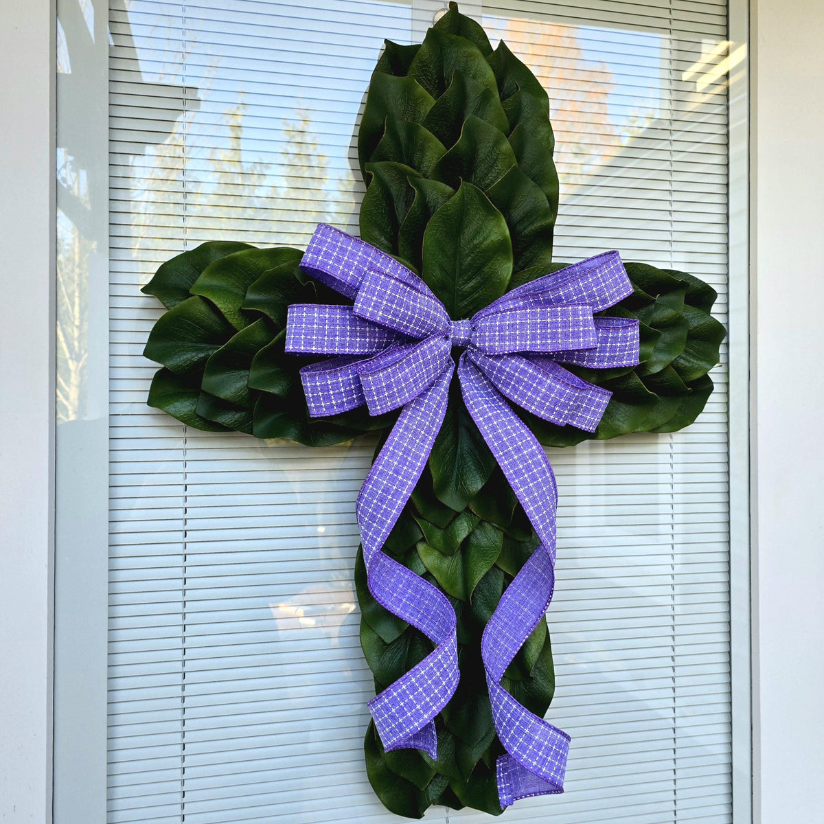 Magnolia Leaf Cross Wreath for Front Door, Farmhouse Religious Decor, Easter & Lent Cross Wreaths, Christian Door Hanger
