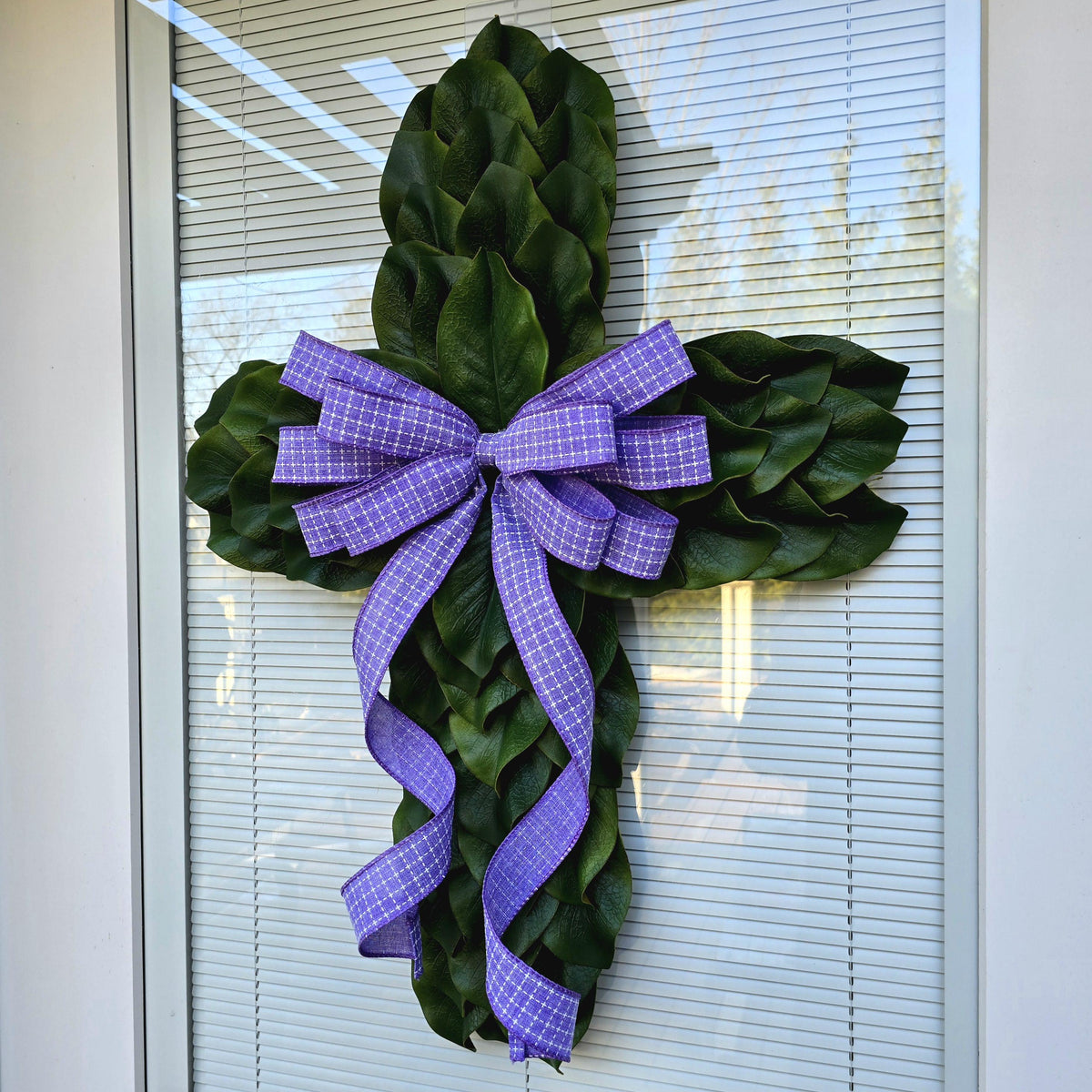 Magnolia Leaf Cross Wreath for Front Door, Farmhouse Religious Decor, Easter & Lent Cross Wreaths, Christian Door Hanger