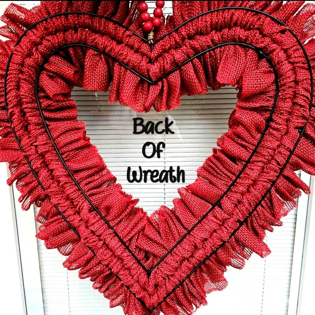 22" Valentines Day Wreath For Front Door Double Doors Wreaths Indoor Outdoor Vday Red Burlap Heart Shaped Decor Home Gift