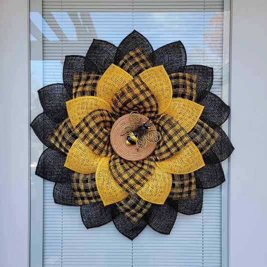 Bumble Bee Wreath For Front Door Double Door Wreaths Spring Summer Fall Outdoor Floral Decoration Sunflower Home Decor Flower Bumblebee Gift