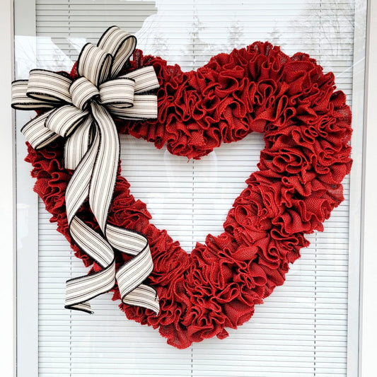 Valentines Day Wreath For Front Door Double Door Wreaths Indoor Outdoor Vday Decor Large Red Burlap Heart Shaped Hanger Home Gift