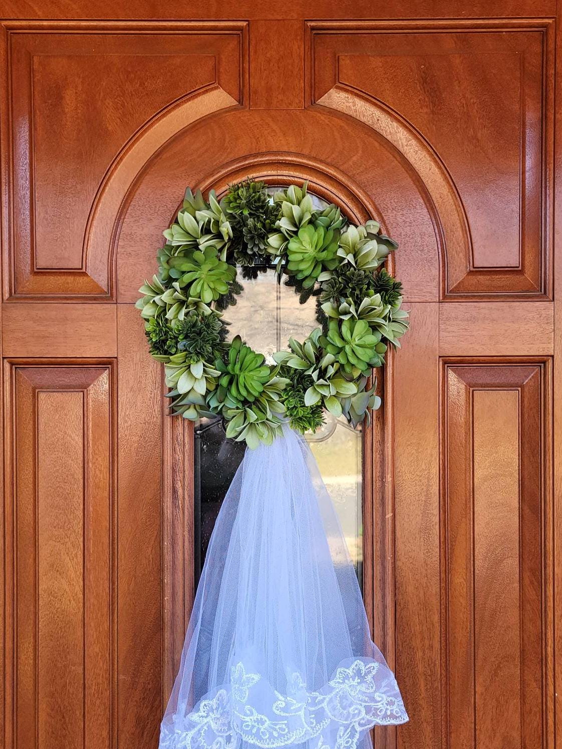 Succulent Front Door Wreath With Removable Veil For Bridal Shower Decor Wedding Day Decoration Bride To Be Hanger Home Gift
