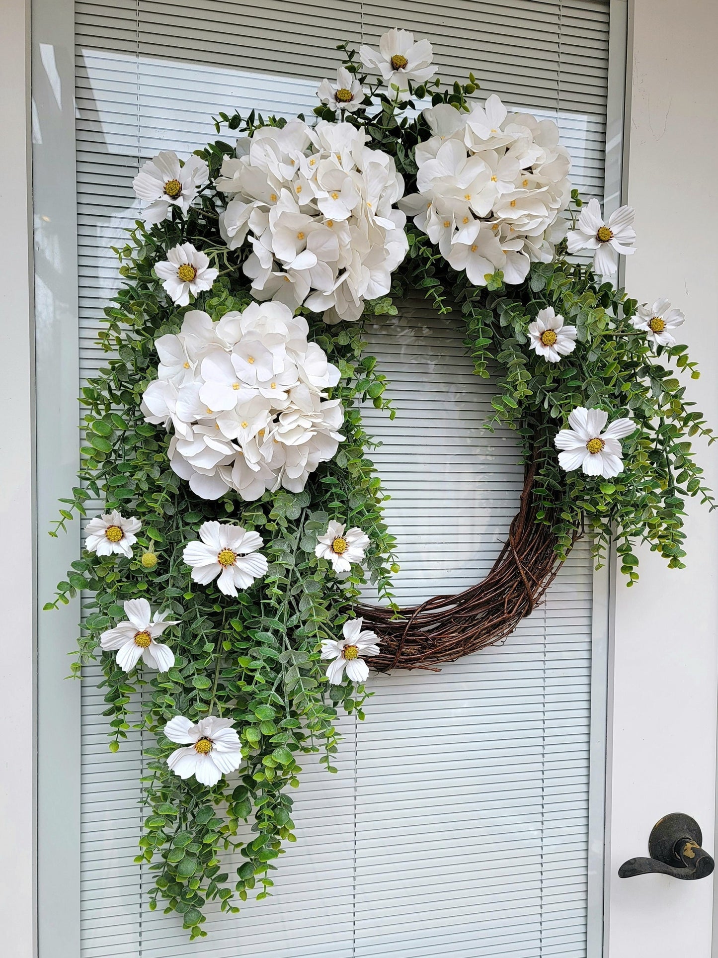 White Hydrangea Eucalyptus Greenery Wreath For Front Door Double Doors Wreaths For Spring Summer Home Decor Bridal Shower Wedding Gift Idea