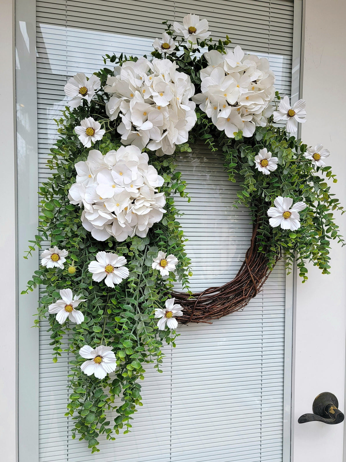 Year Round Wreath For Front Door Outdoor Spring Summer Fall Double Door Wreaths Porch Decor Large White Hydrangea Eucalyptus Greenery Wreath