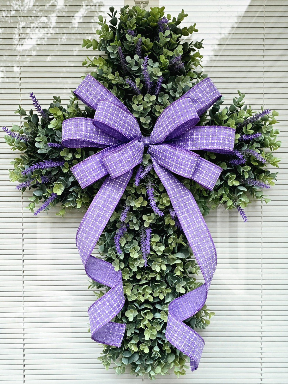 EASTER CROSS WREATH For Front Door, Double Door Wreaths, Memorial, Year Round, Religious Wall Decor, Christian Church, Christianity Gift
