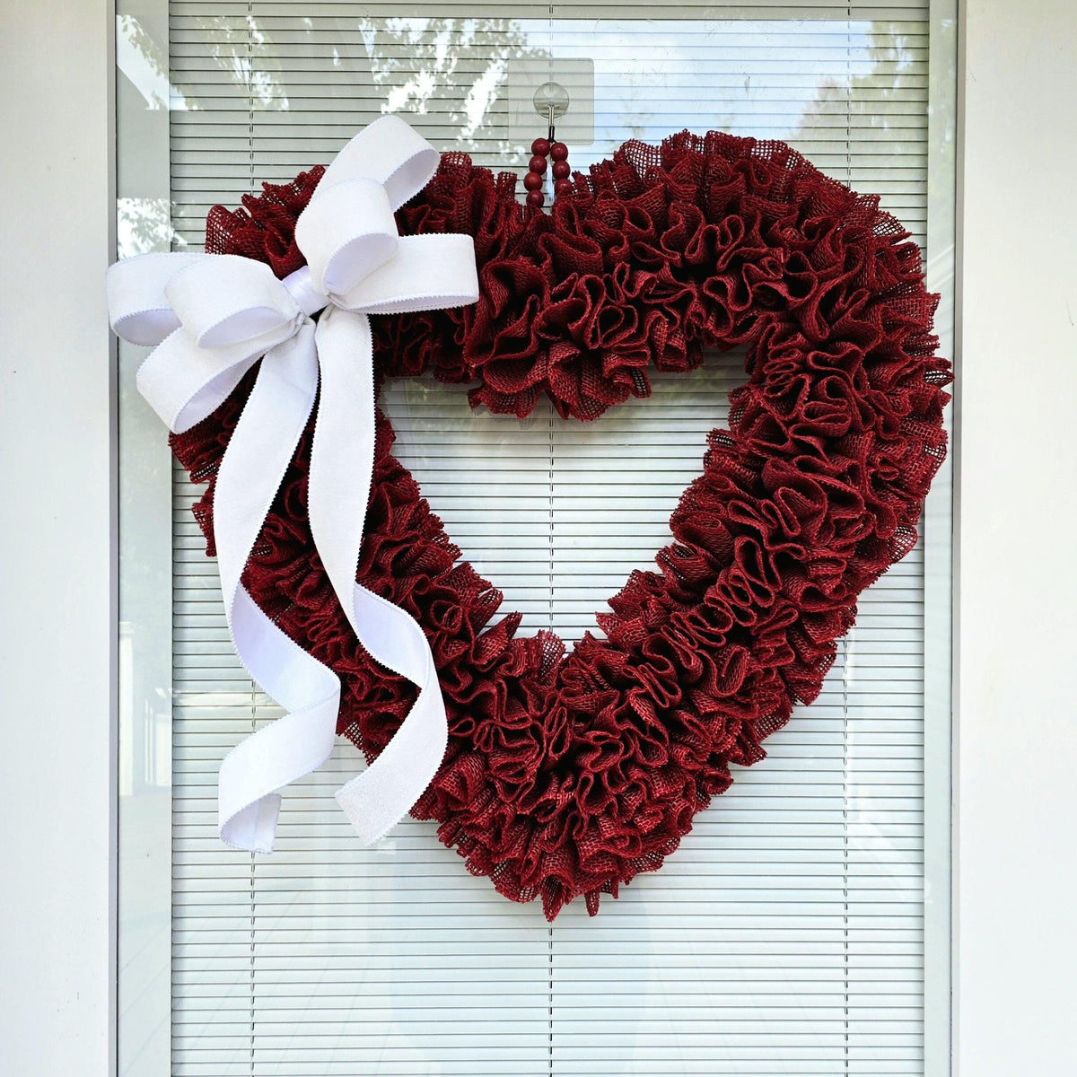 VALENTINES DAY WREATH For Front Door Outdoor Double Door Wreaths Vday Porch Decor - 22" Red Heart Shaped Burlap Wreath