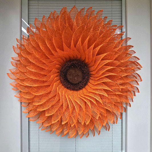 Sunflower Wreath For Front Door, Double Door, Outdoor Spring Summer Fall Porch Decor, Orange Burlap Flower Autumn Wall Decoration, Home Gift