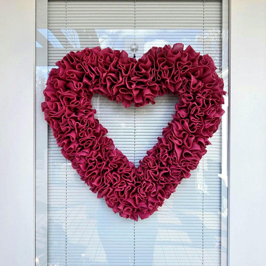 Valentine Day Wreath For Front Door - Pink Burlap Heart Shaped Vday Home Decor