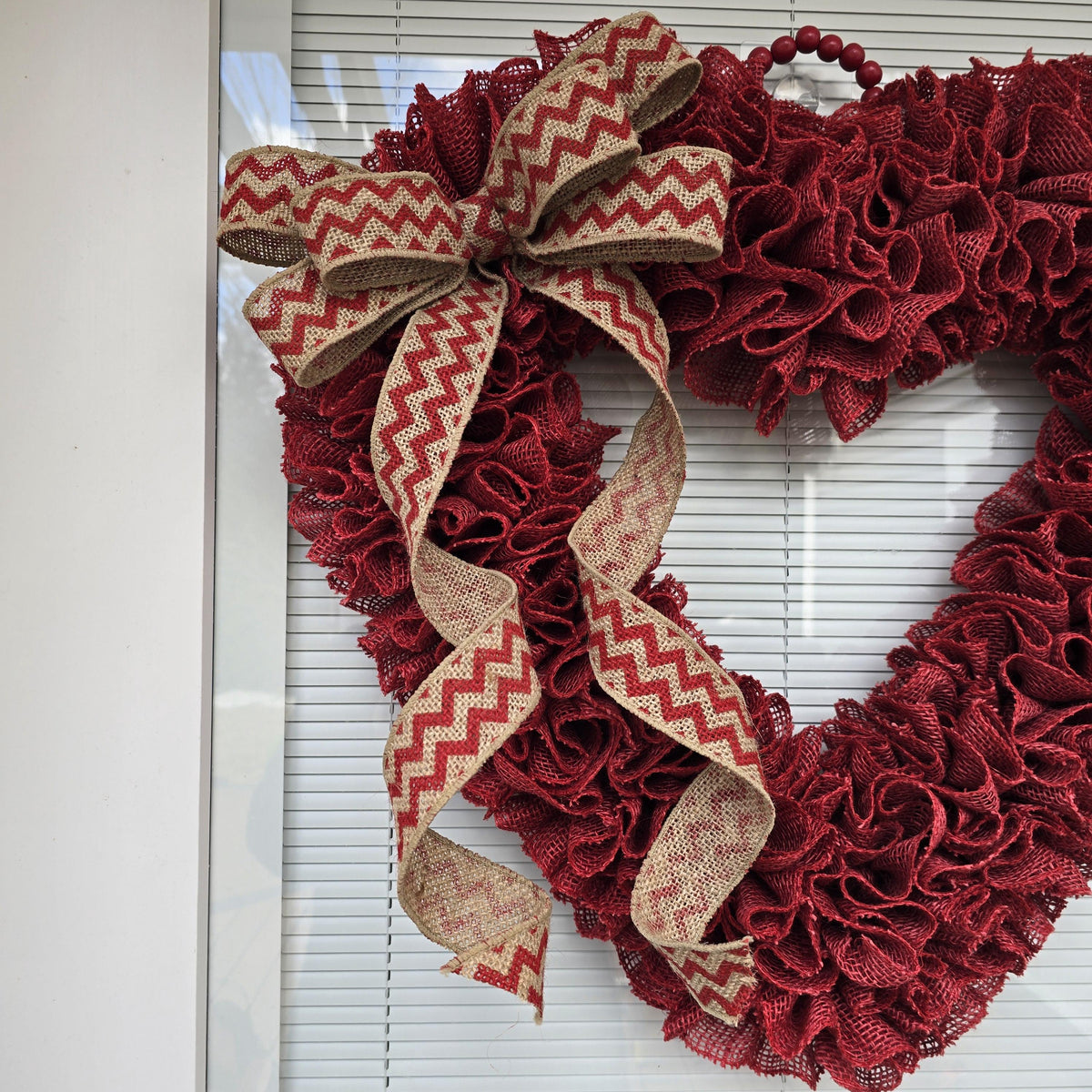 22" Valentine Day Wreath For Front Door Decor Large Red Burlap Heart Hanger