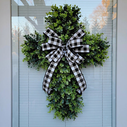 EASTER CROSS WREATH For Front Door, Double Door Wreaths, Memorial, Year Round, Religious Wall Decor, Christian Church, Christianity Gift