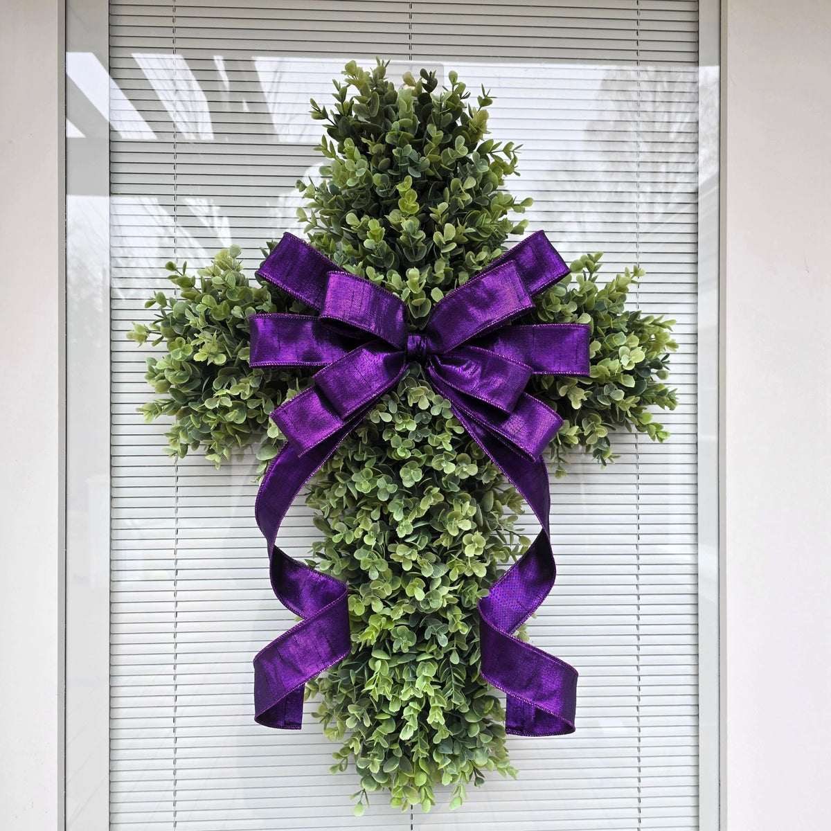 EASTER CROSS WREATH For Front Door, Double Door Wreaths, Memorial, Year Round, Religious Wall Decor, Christian Church, Christianity Gift