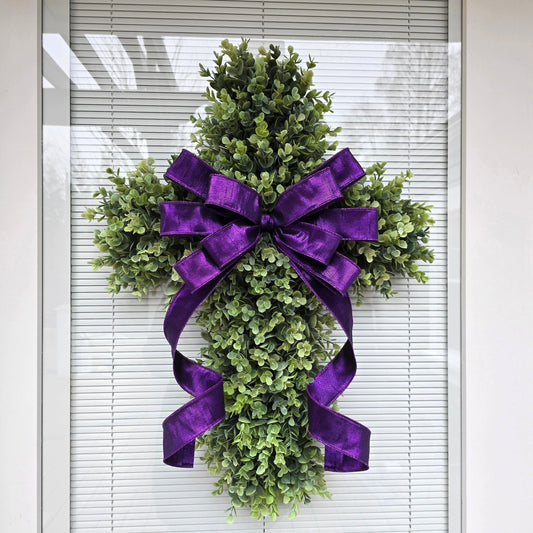 EASTER CROSS WREATH For Front Door, Double Door Wreaths, Memorial, Year Round, Religious Wall Decor, Christian Church, Christianity Gift