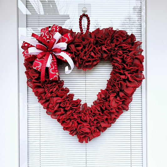 22" Valentines Day Wreath For Front Door Double Doors Wreaths Indoor Outdoor Vday Red Burlap Heart Shaped Decor Home Gift