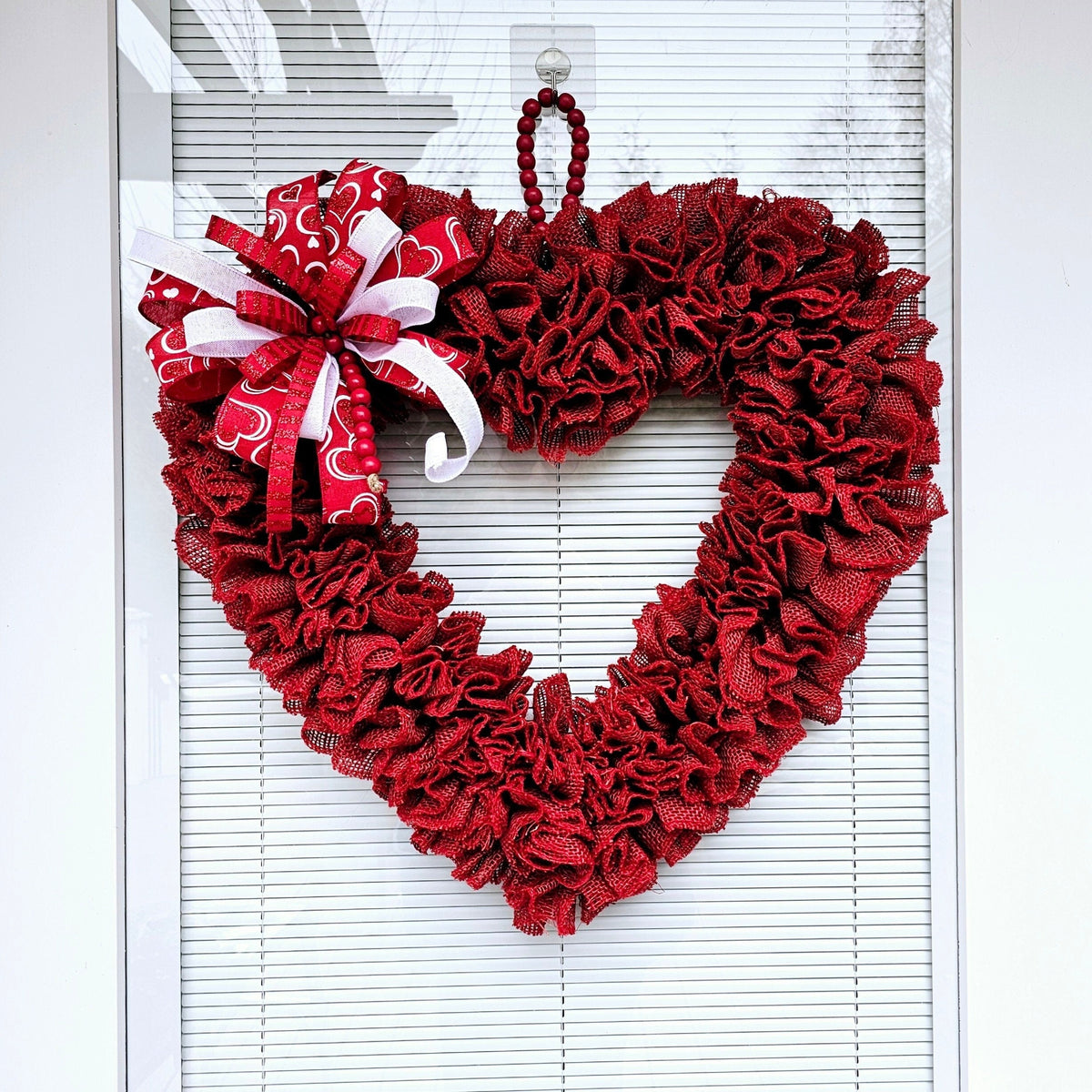 22" Valentines Day Wreath For Front Door Double Doors Wreaths Indoor Outdoor Vday Red Burlap Heart Shaped Decor Home Gift