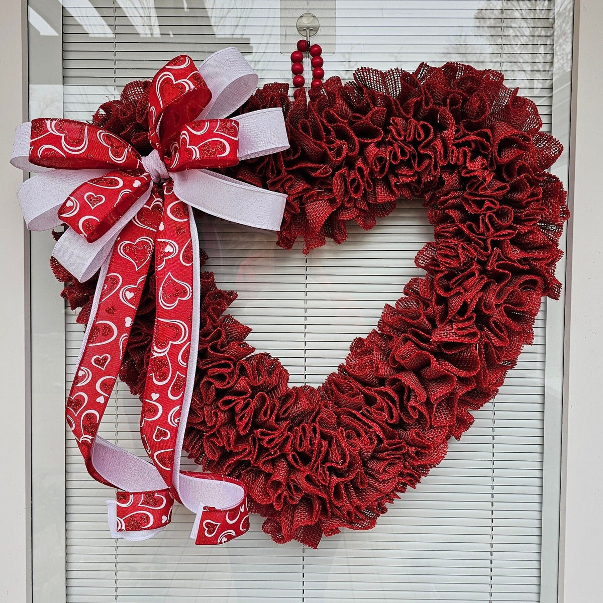 Valentine's Day Wreath For Front Door Decor Heart Shaped Red Burlap Hanger