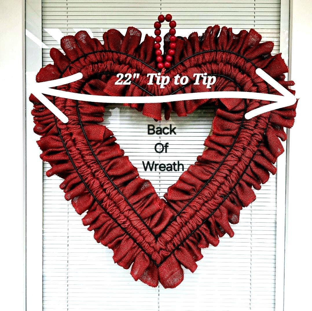 22" Valentines Day Wreaths For Front Door Decor Outdoor Red Burlap Heart Shaped Hanger