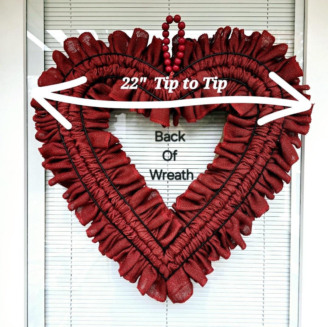 Valentine's Day Wreath For Front Door Decor Heart Shaped Red Burlap Hanger