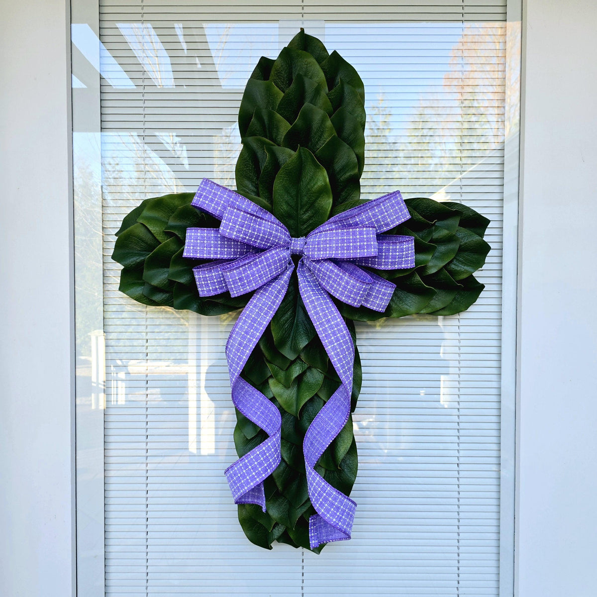 Magnolia Leaf Cross Wreath for Front Door, Farmhouse Religious Decor, Easter & Lent Cross Wreaths, Christian Door Hanger
