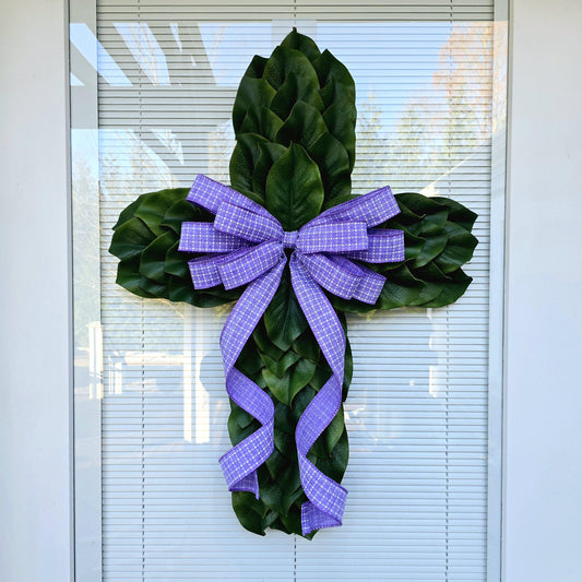 Magnolia Leaf Cross Wreath for Front Door, Farmhouse Religious Decor, Easter & Lent Cross Wreaths, Christian Door Hanger