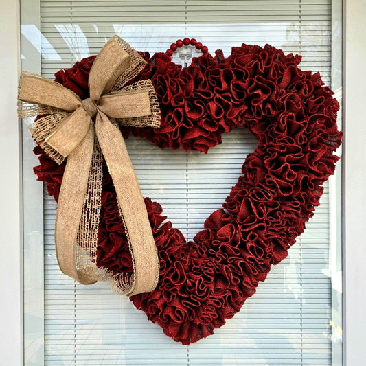 22" Valentines Day Wreath For Front Door Double Door Indoor Outdoor Vday Home Decor Large Red Burlap Heart Shaped Wreaths Housewarming Gift