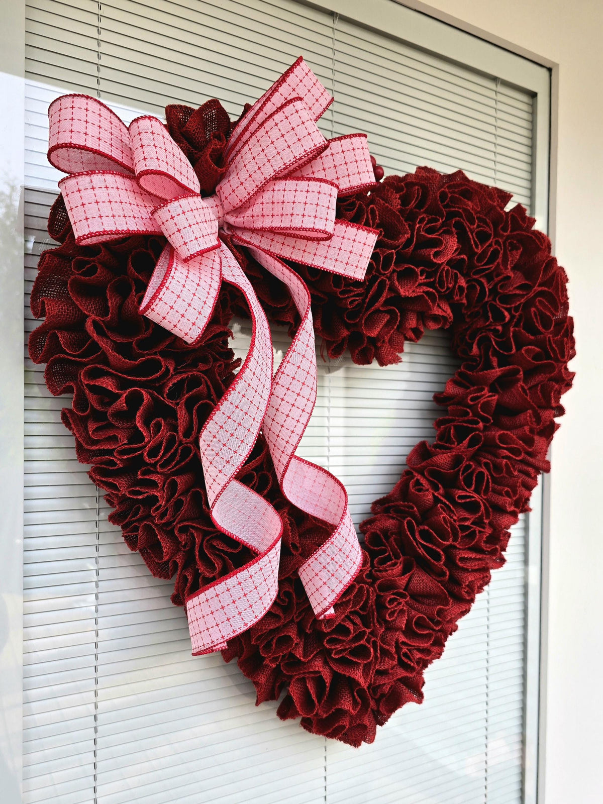 Valentine Wreath For Front Door Decor - 22" Heart Shaped Burlap Decor
