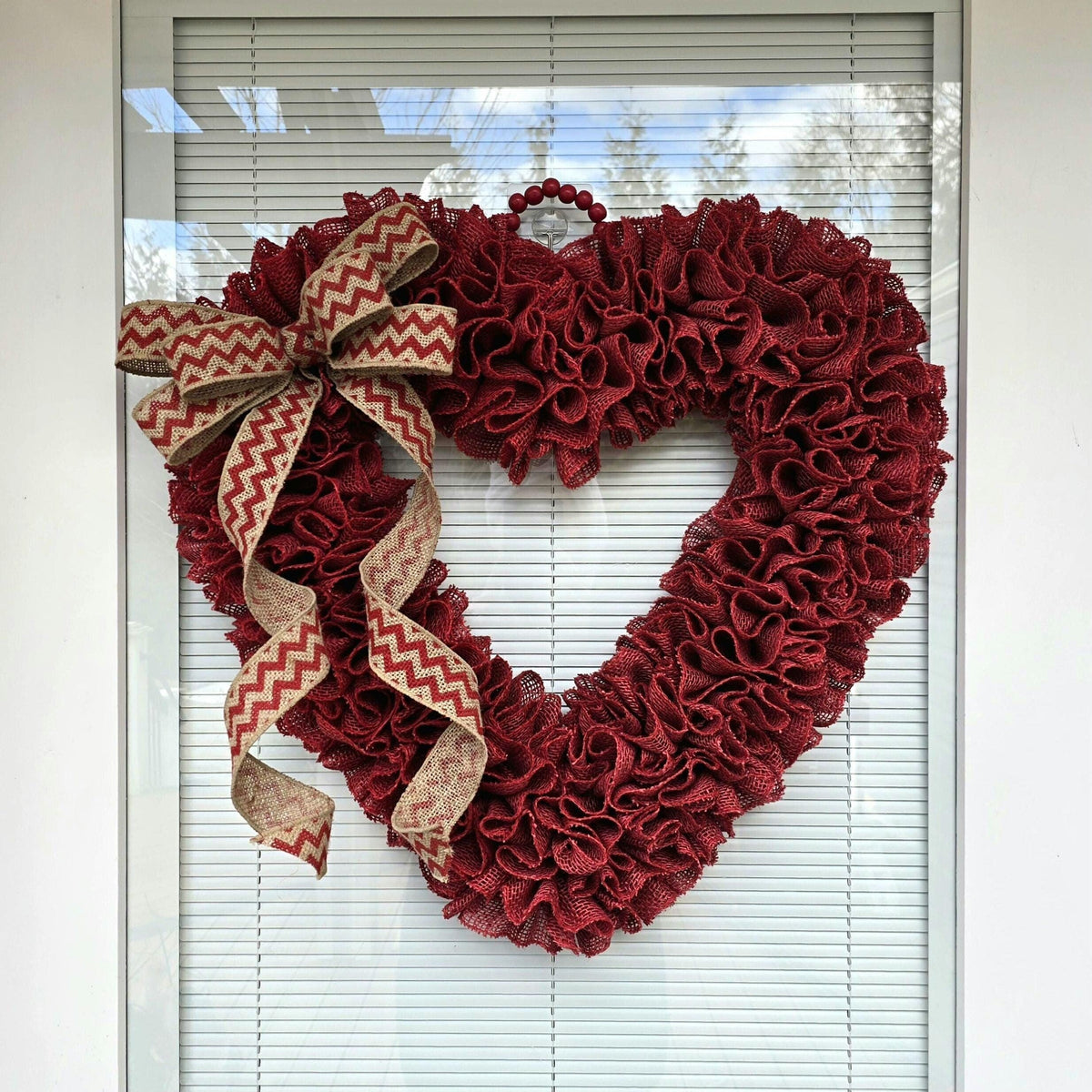 22" Valentine Day Wreath For Front Door Decor Large Red Burlap Heart Hanger