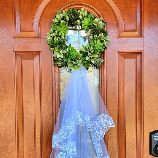 Succulent Front Door Wreath With Removable Veil For Bridal Shower Decor Wedding Day Decoration Bride To Be Hanger Mrs Home Gift