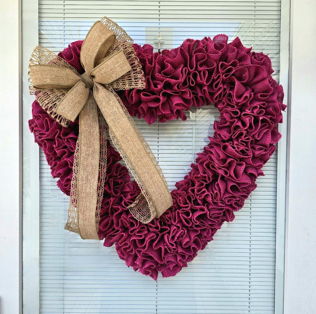 22" Valentine's Day Wreath For Front Door Double Door Indoor Outdoor Vday Home Decor Large Pink Burlap Heart Shaped Housewarming Gift