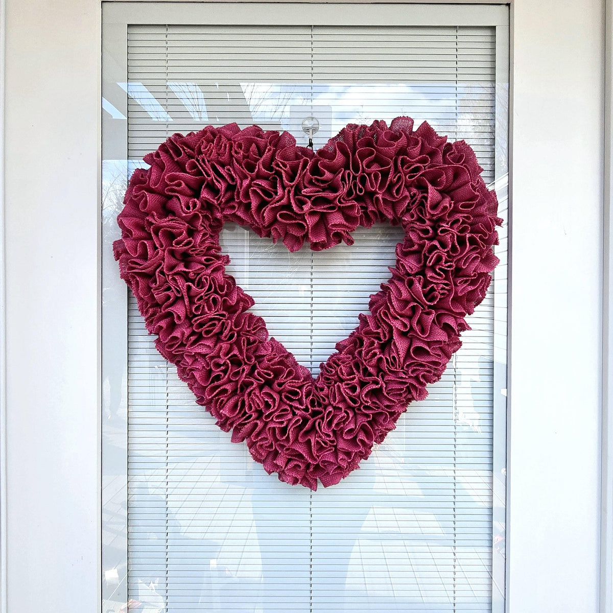 Valentine Day Wreath For Front Door - Pink Burlap Heart Shaped Vday Home Decor
