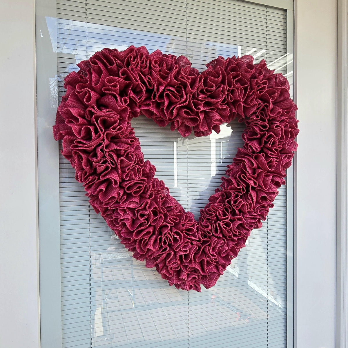 Valentine Day Wreath For Front Door - Pink Burlap Heart Shaped Vday Home Decor