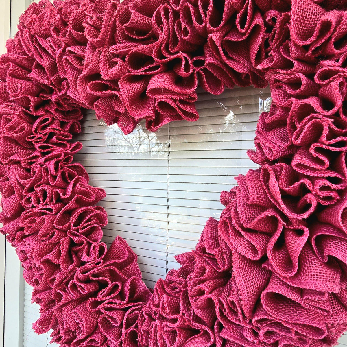 Valentine Day Wreath For Front Door - Pink Burlap Heart Shaped Vday Home Decor