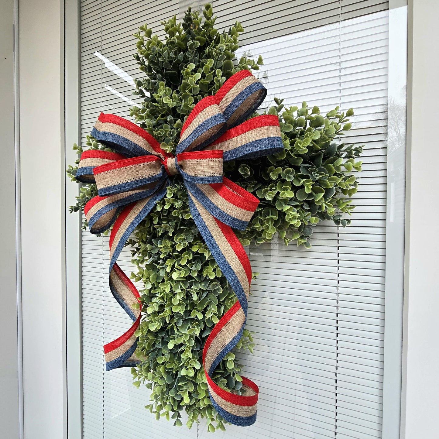 Cross Wreath with Patriotic Bow