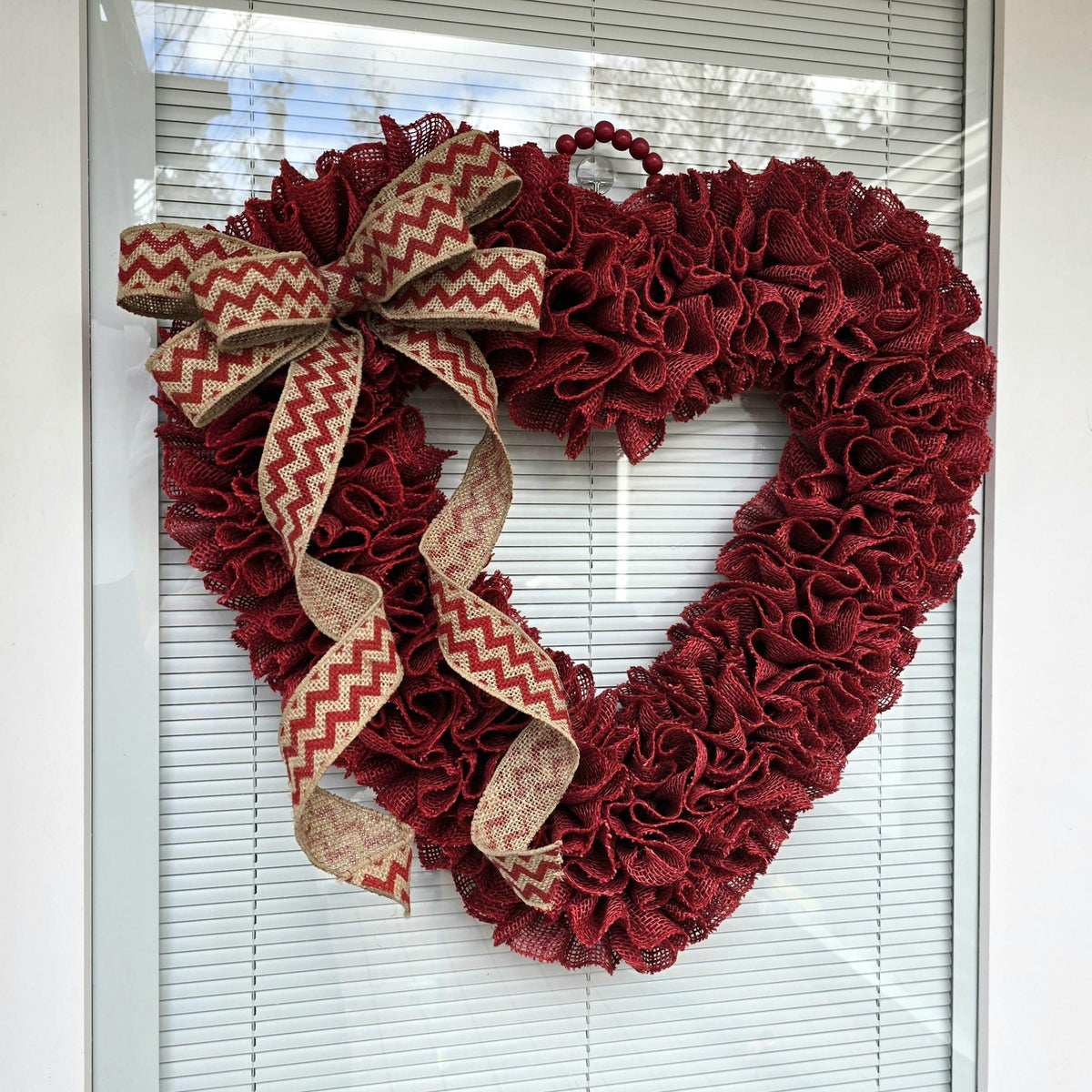 22" Valentine Day Wreath For Front Door Decor Large Red Burlap Heart Hanger