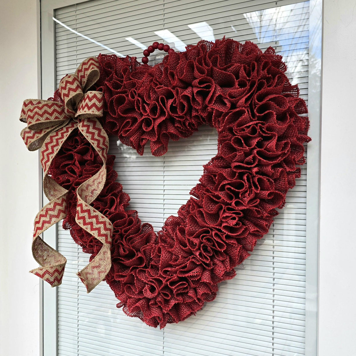 22" Valentine Day Wreath For Front Door Decor Large Red Burlap Heart Hanger