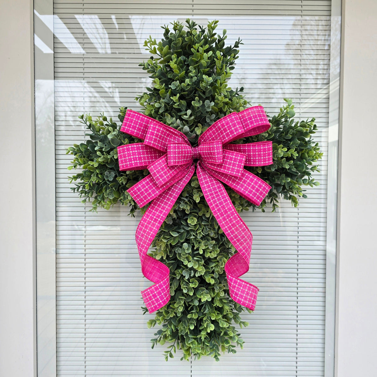 EASTER CROSS WREATH For Front Door, Double Door Wreaths, Memorial, Year Round, Religious Wall Decor, Christian Church, Christianity Gift