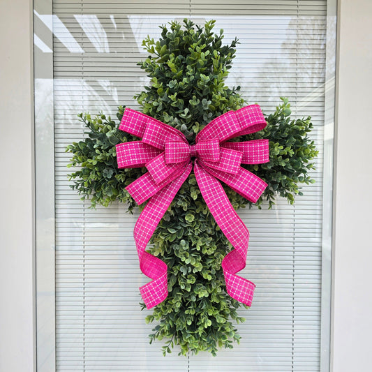 EASTER CROSS WREATH For Front Door, Double Door Wreaths, Memorial, Year Round, Religious Wall Decor, Christian Church, Christianity Gift