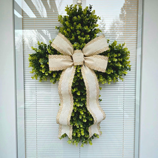 Cross Wreath For Front Door Double Door Wreaths Indoor Outdoor Religious Hanging Swag Jesus Wall Hanger Christian Church Decor Home Gift