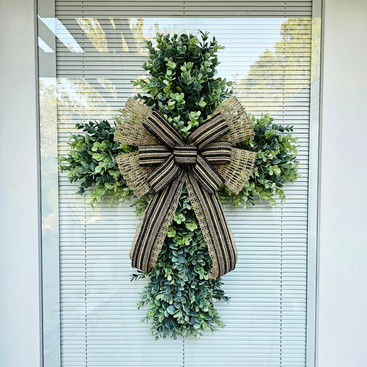 CROSS WREATH For Front Door, Double Door Wreaths, Memorial, Year Round, Wall Decor, Christian Church, Christianity, Religious Gift