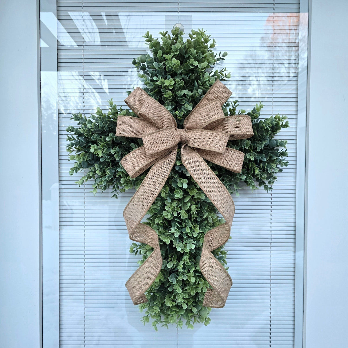 Easter Cross Wreath for Front Door, Lent, Porch Decor, Religious Decoration, Memorial, Christian Church Door Hanger, Double Door Wreaths