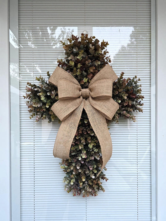 Cross Wreath For Front Door, Double Doors, Porch Decor, Indoor Outdoor Christian Wall Decoration, Autumn Fall Home Swag, Religious Gift Idea