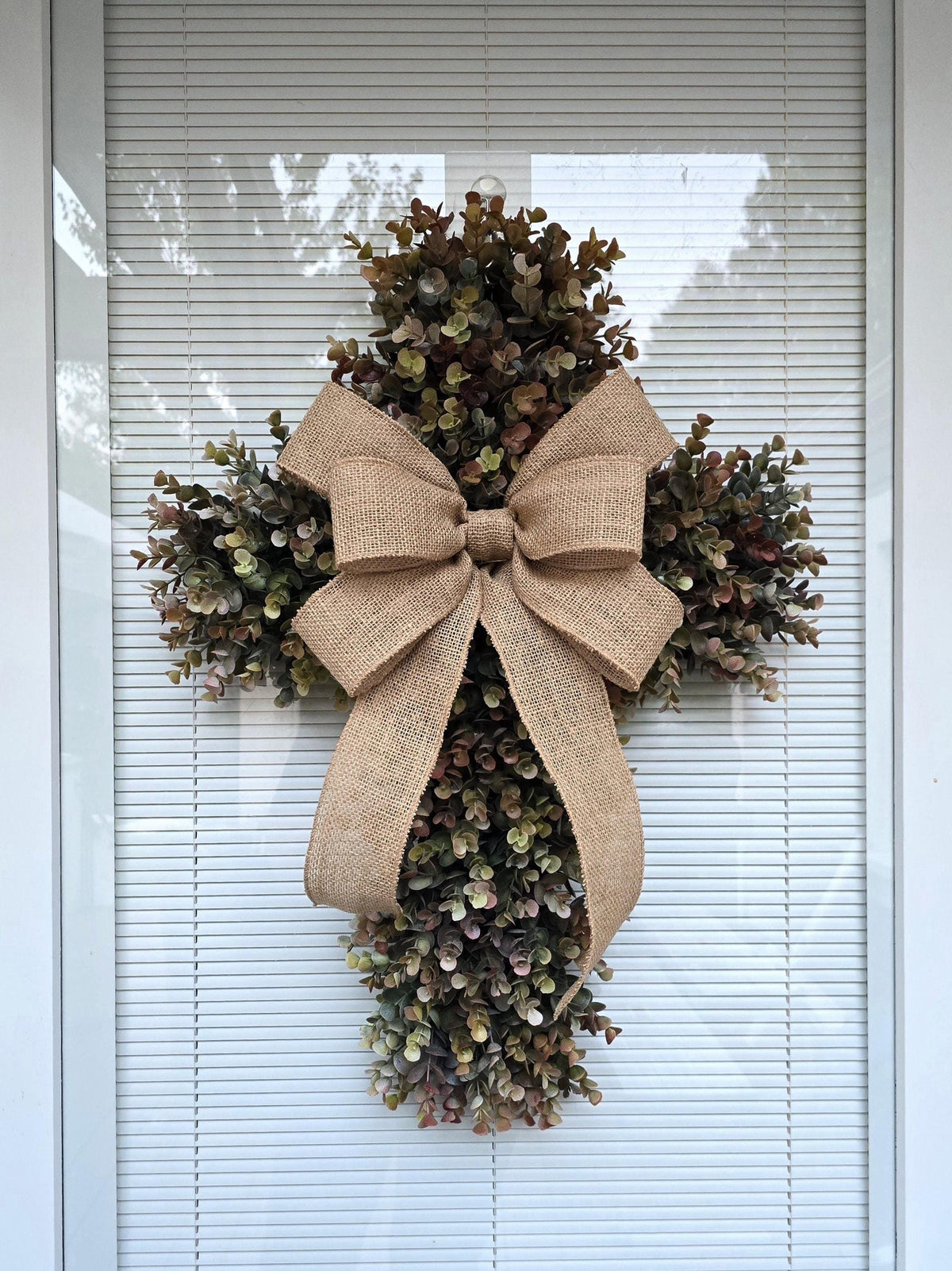 Boxwood Cross Wreath for Front Door, Farmhouse Religious Decor, Easter & Lent Cross Wreaths, Christian Door Hanger