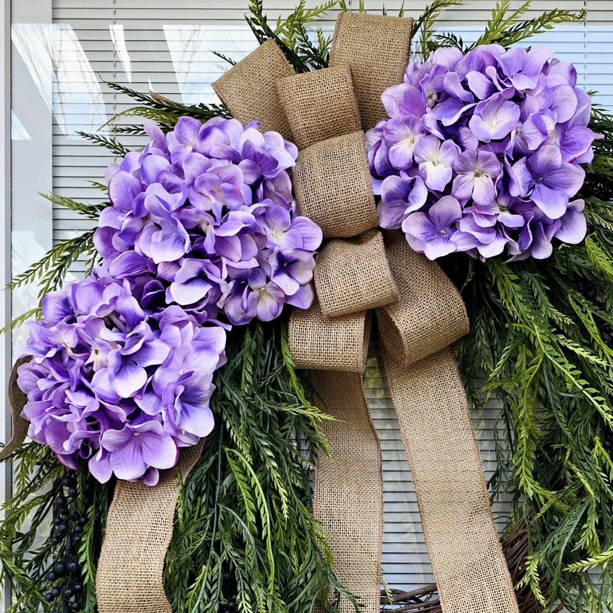 Spring Summer Wreath For Front Door, Double Door Wreaths, Colorful Purple Hydrangea, Large Modern Farmhouse Home Decor, Indoor Outdoor Gift