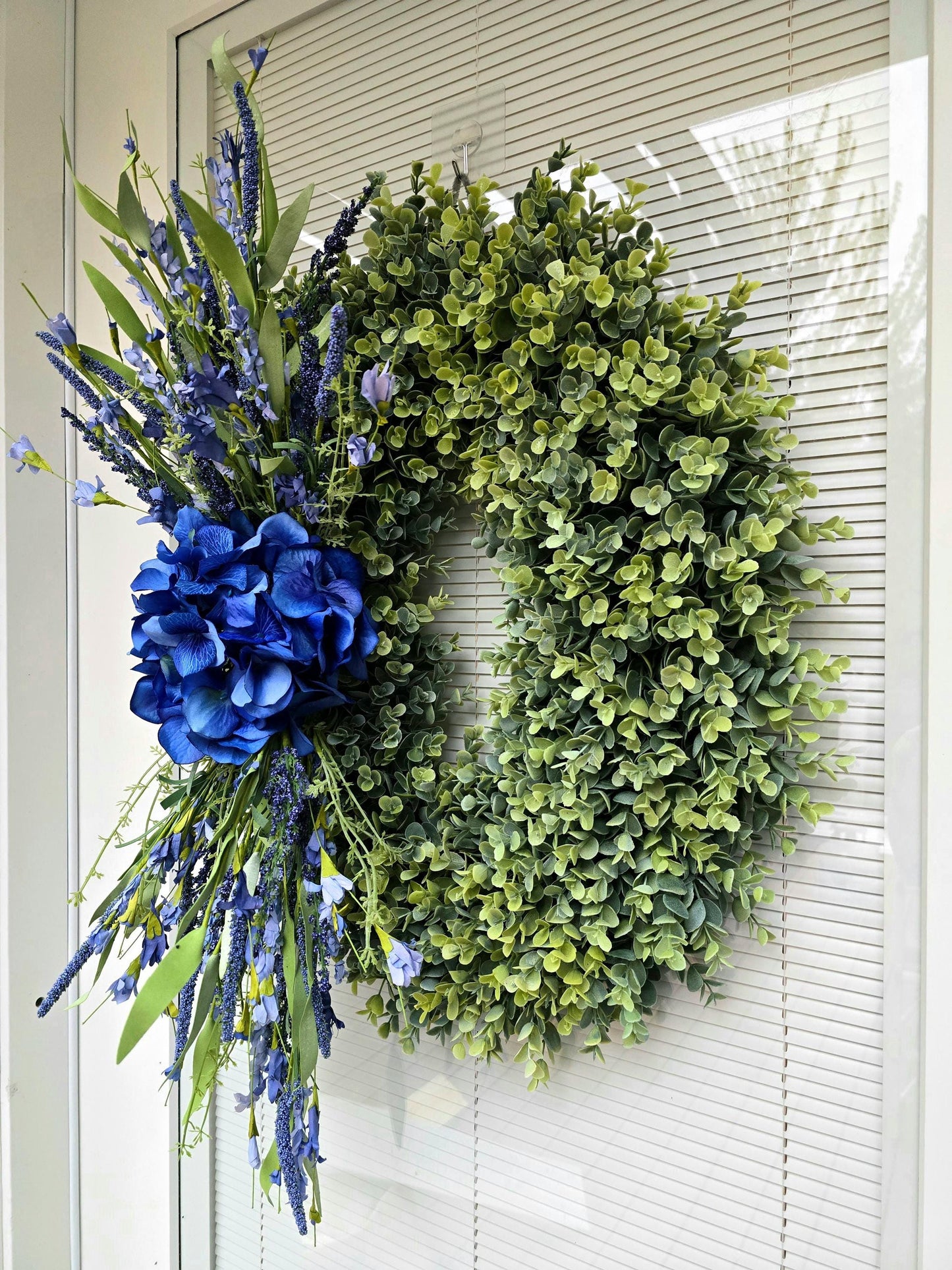 SPRING SUMMER WREATH For Front Doors Double Door Wreaths Outdoor Blue Hydrangea Lavender Eucalyptus Greenery Oval Large Home Decor Gifts