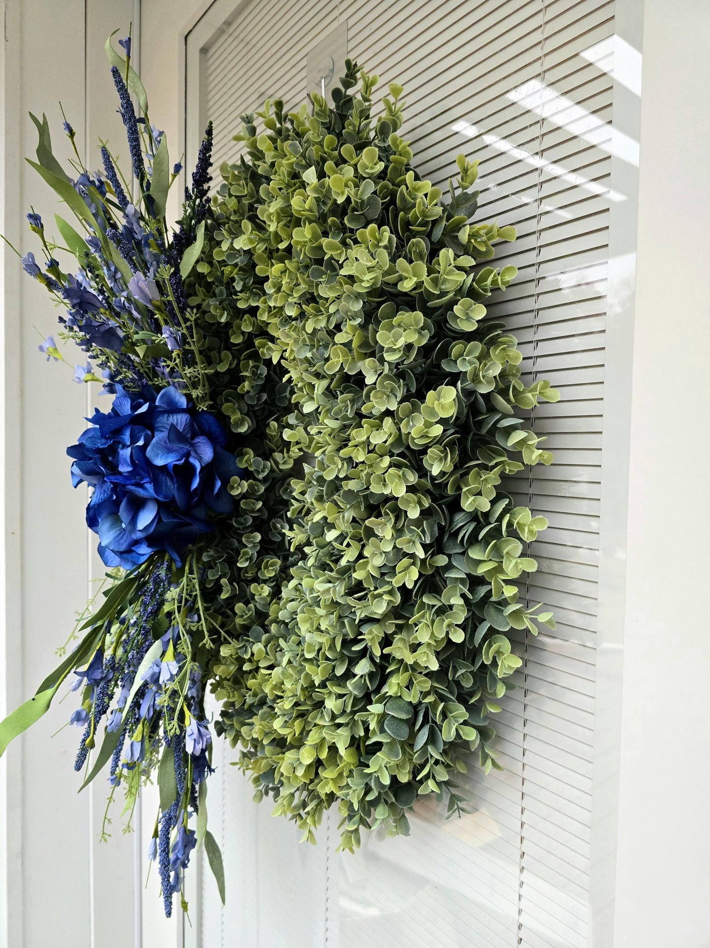 SPRING SUMMER WREATH For Front Doors Double Door Wreaths Outdoor Blue Hydrangea Lavender Eucalyptus Greenery Oval Large Home Decor Gifts