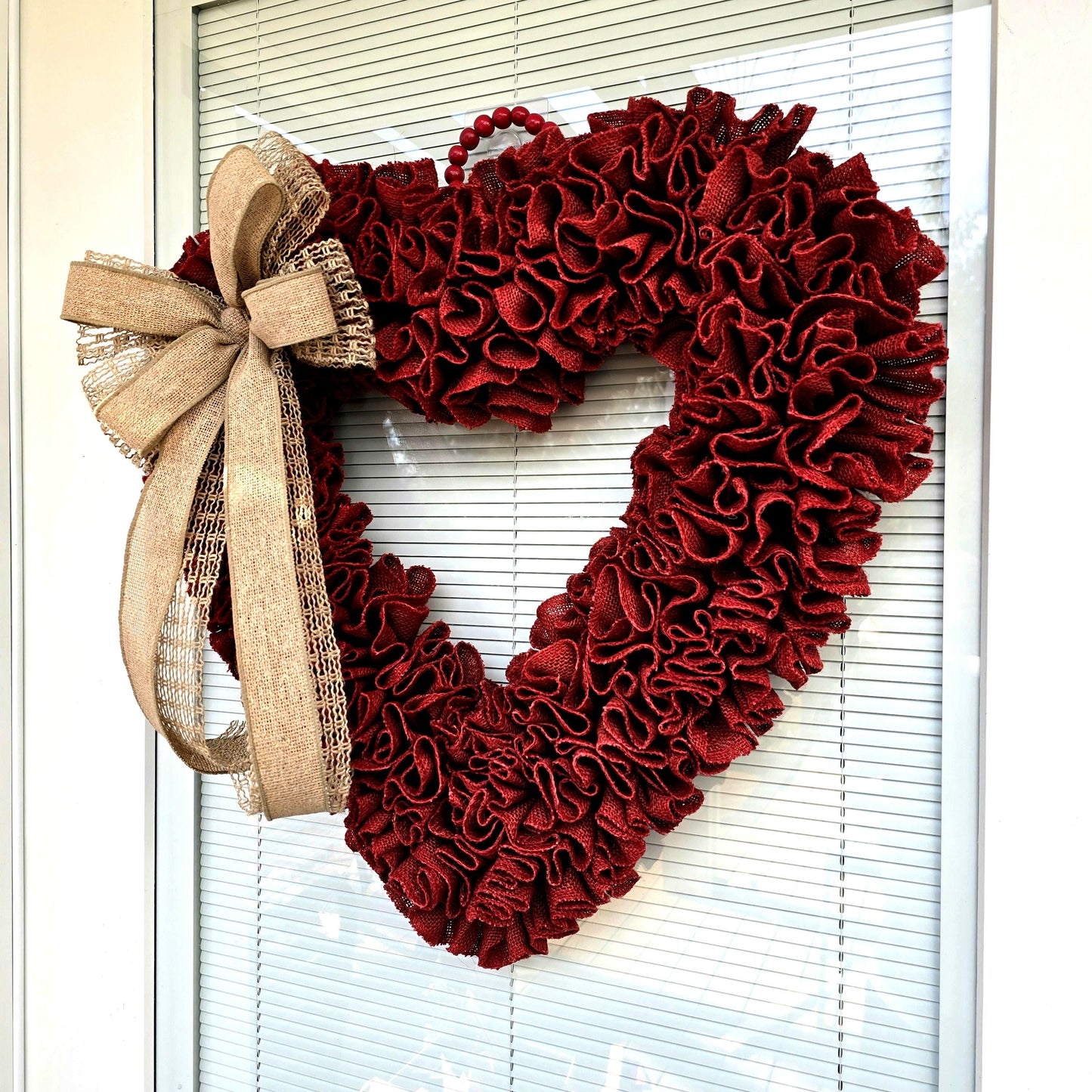 22" Valentines Day Wreath For Front Door Double Door Indoor Outdoor Vday Home Decor Large Red Burlap Heart Shaped Wreaths Housewarming Gift